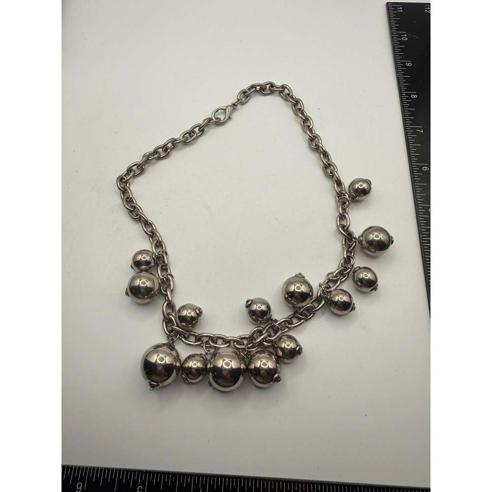 Silver‎ Tone Chunky Ball Charm Statement Necklace Industrial Cluster 18 Inch